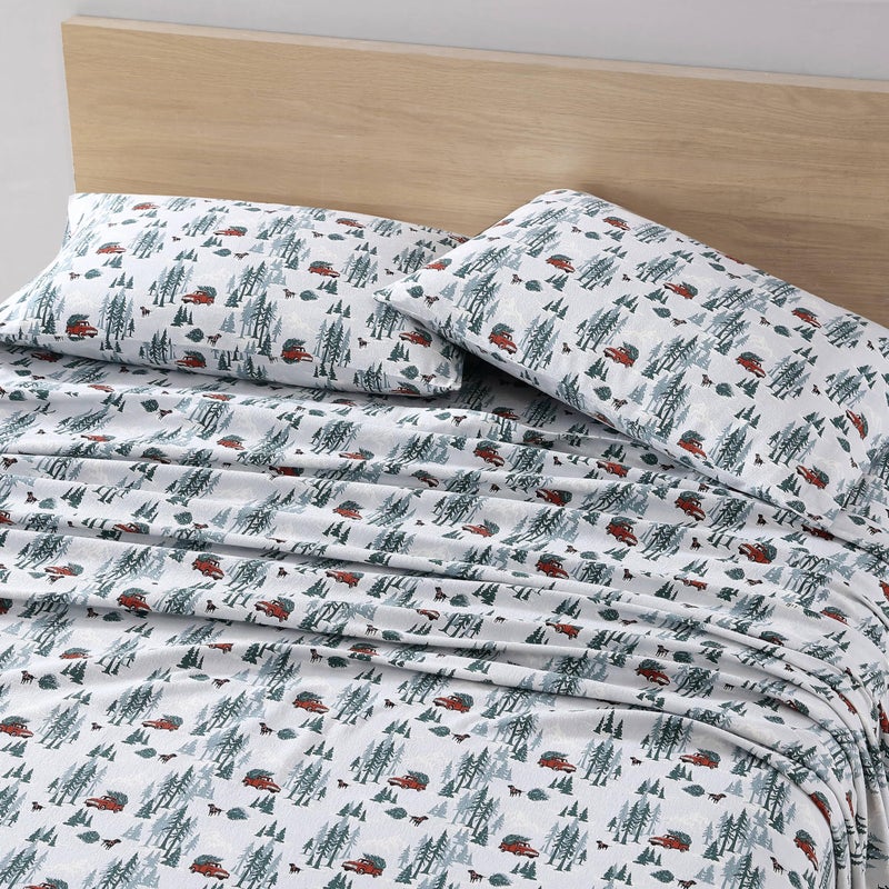 Eddie Bauer - Flannel Sheets Queen Size, Anti-Pilling & Wrinkle Resistant Cotton, Touchably Soft for All-Season Comfort - Bed Sheets with Matching Pillowcases & Fitted Sheet (Tree Farm Light Blue) - Image 2